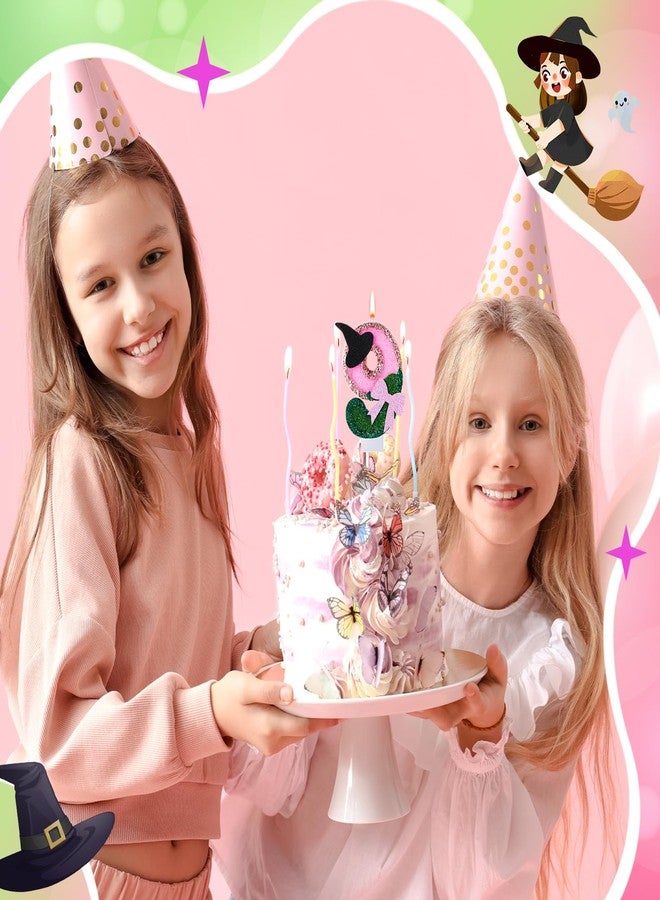 Conelist Witch Princess Theme Candle Pink and Green Party Decorations Witch Hat Bow Birthday Cake Toppers Cupcake Toppers for Party Supplies Wedding Anniversary Decor(9) - Image 4
